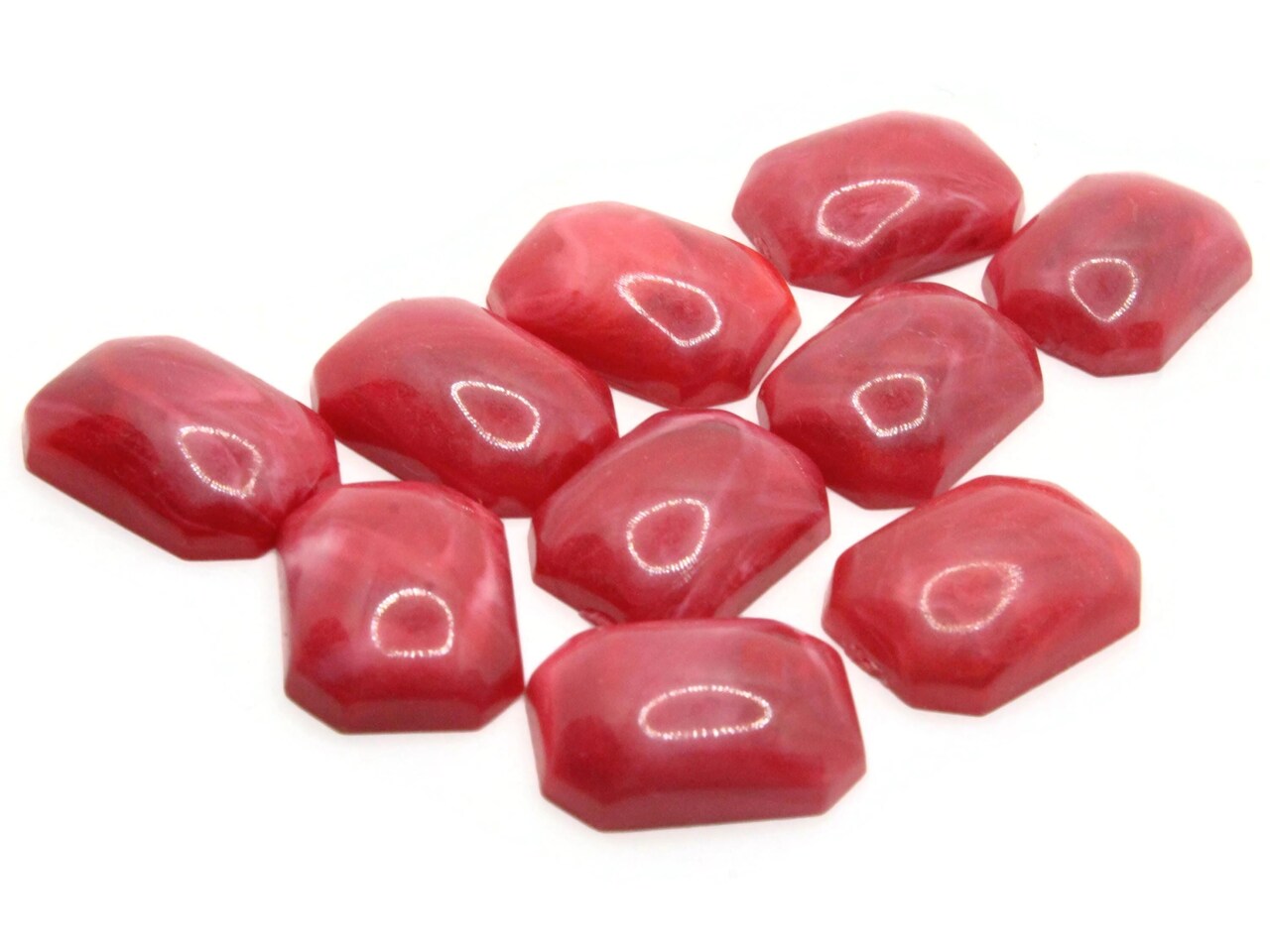 10 18mm x 13mm Red Rectangle Flatback Vintage Lucite Plastic Cabochons